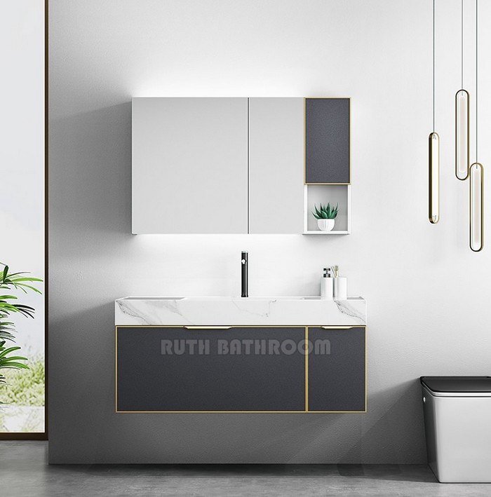 luxury bathroom vanity Led mirror intelligent bathroom cabinet sintered stone bath furniture N21074-120B