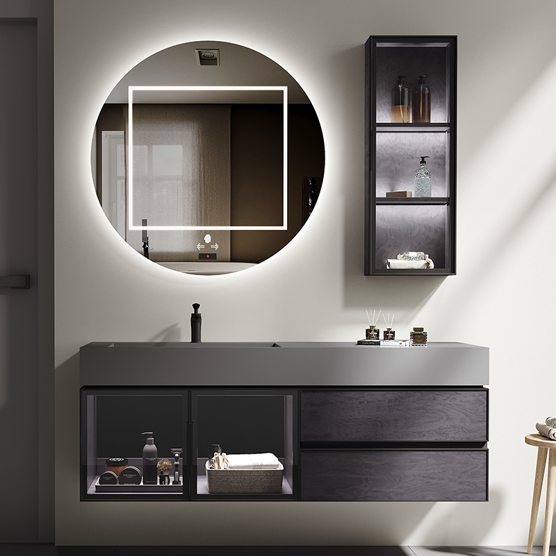 luxury bathroom vanity Led mirror intelligent bathroom cabinet sintered stone bath furniture W20262