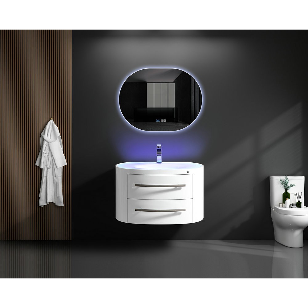 luxury bathroom vanity gloosy white bathroom cabinet LED mirror glass bath furniture W20360