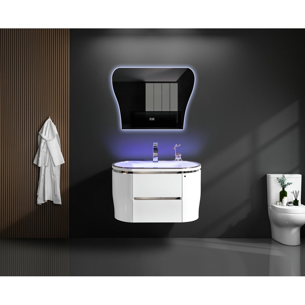 luxury bathroom vanity gloosy white bathroom cabinet LED mirror glass bath furniture W20361