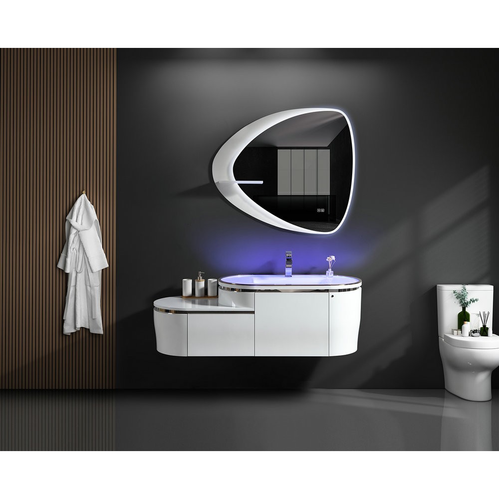 luxury bathroom vanity gloosy white bathroom cabinet LED mirror glass bath furniture W20363