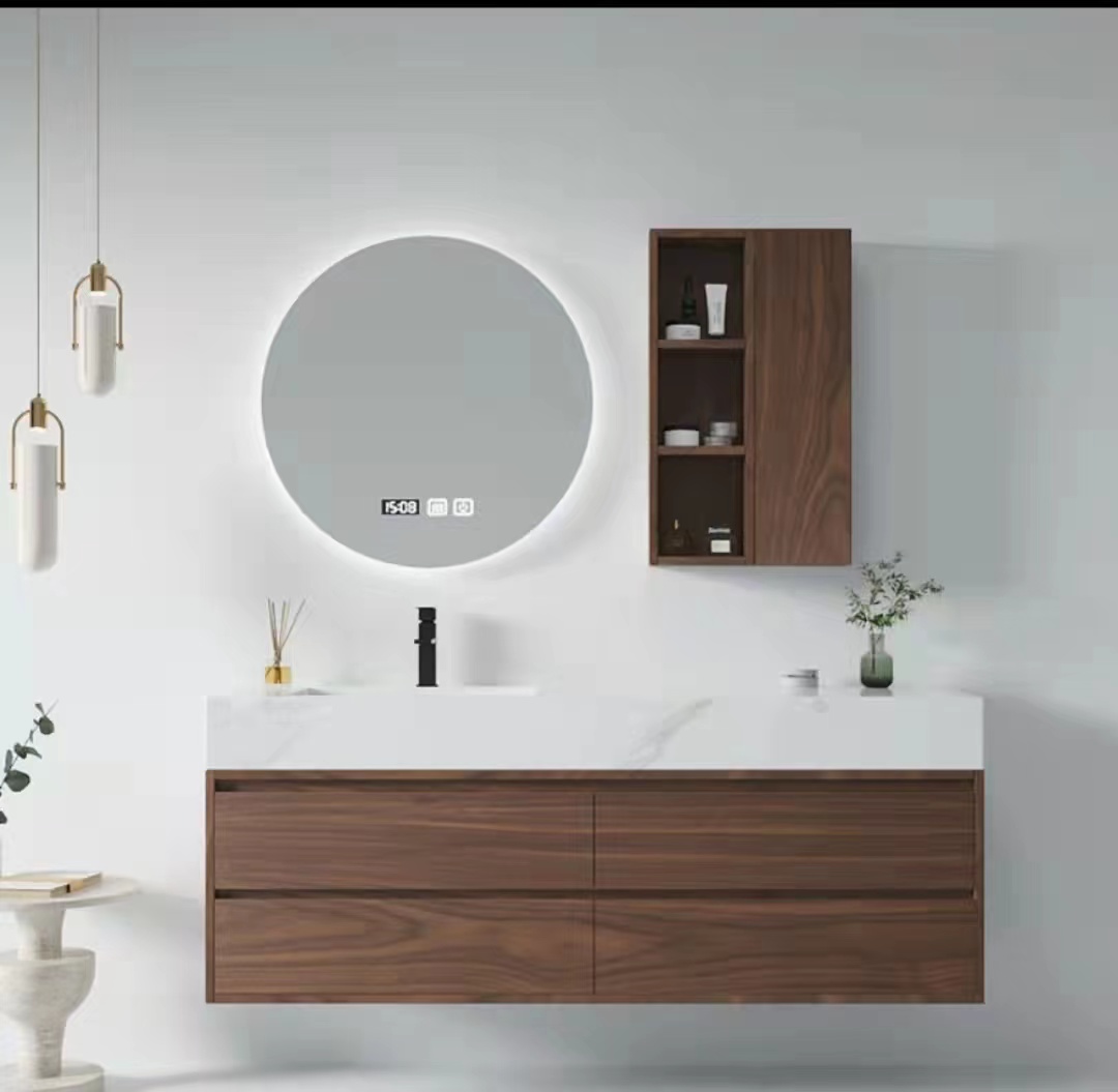 luxury bathroom vanity Led mirror intelligent bathroom cabinet sintered stone bath furniture W22017
